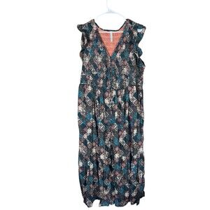 Anthropologie Women's Peregrine Dress Smocked Boho Printed Midi Dress SZ 1X